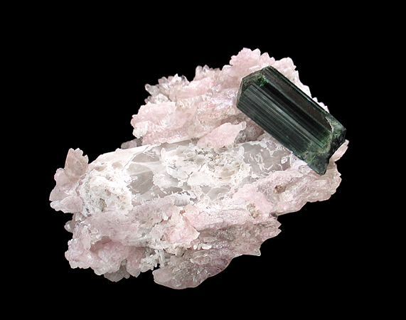 Elbaite & Rose Quartz on Quartz, Laranjeira, Taquaral, Itinga, Minas Gerais, Brazil