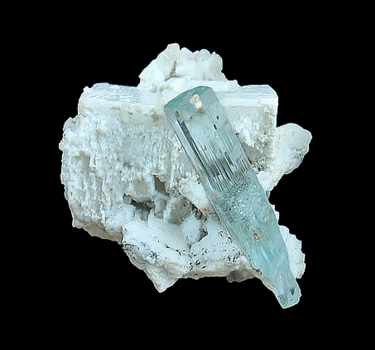 Beryl variety Aquamarine on Feldspar, Darre Pech, Afghanistan