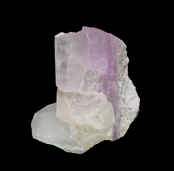 Morganite and Kunzite on Quartz, Mawi Pegmatite, Nilaw-Kolum Pegmatite Field, Du Ab District, Nuristan, Afghanistan