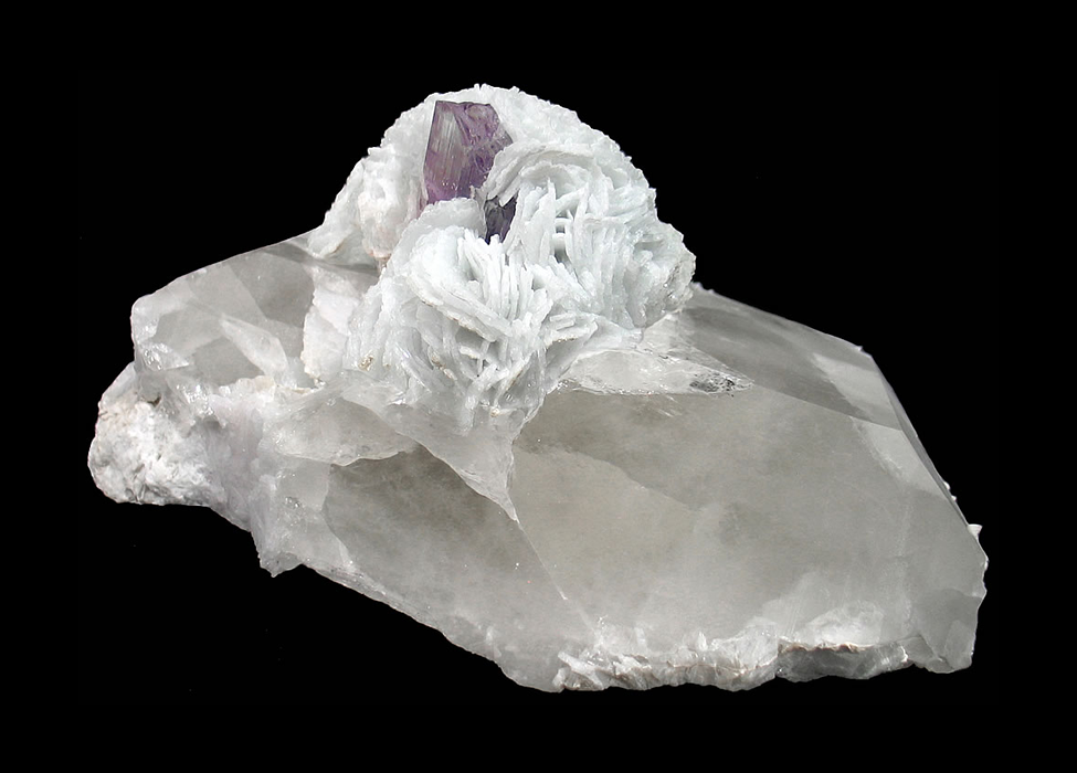 Kunzite and Cleavelandite on Quartz, Mawi Pegmatite, Du Ab District, Nuristan Province, Afghanistan