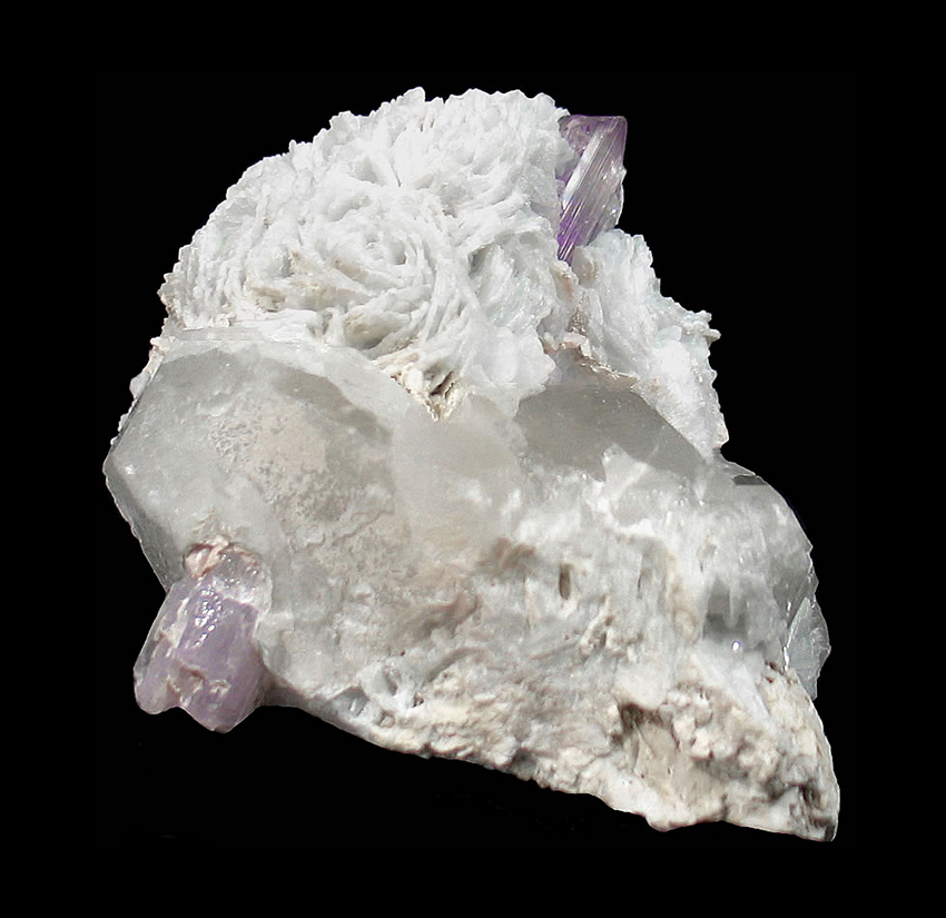 Kunzite and Cleavelandite on Quartz, Mawi Pegmatite, Du Ab District, Nuristan Province, Afghanistan