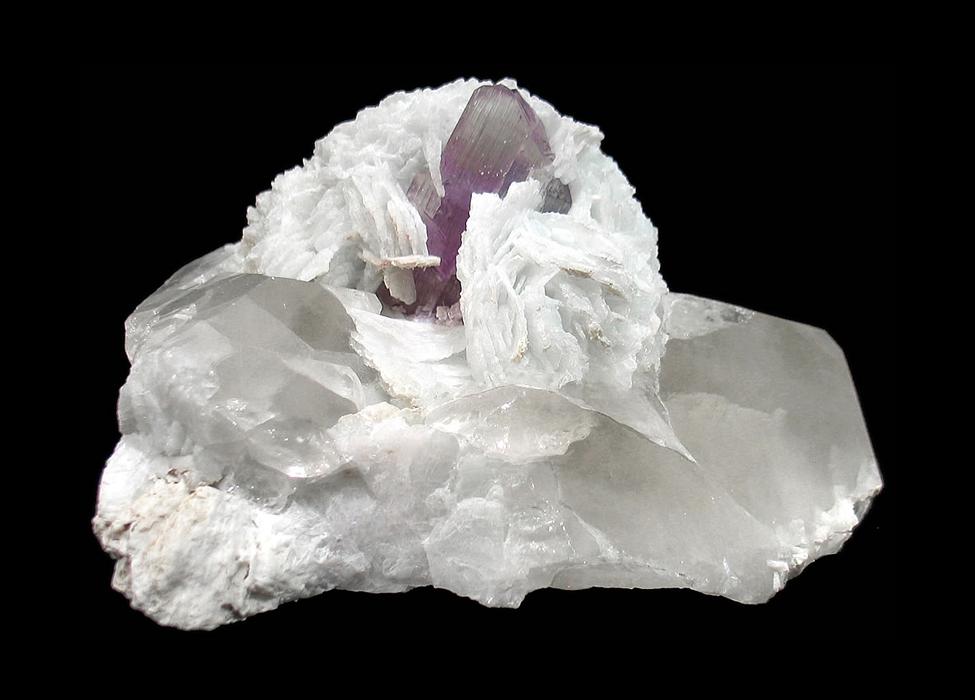 Kunzite and Cleavelandite on Quartz, Mawi Pegmatite, Du Ab District, Nuristan Province, Afghanistan