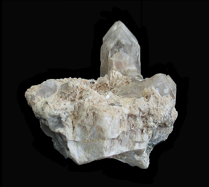 Quartz on Cleavelandite, Sempe Mine, Hiriart Mountain, Pala, Pala Mining District, San Diego County, CA