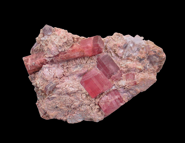 Rubellite in Montmorillonite with Lepidolite, Stewart Mine, Pala Mining District, San Diego County, CA